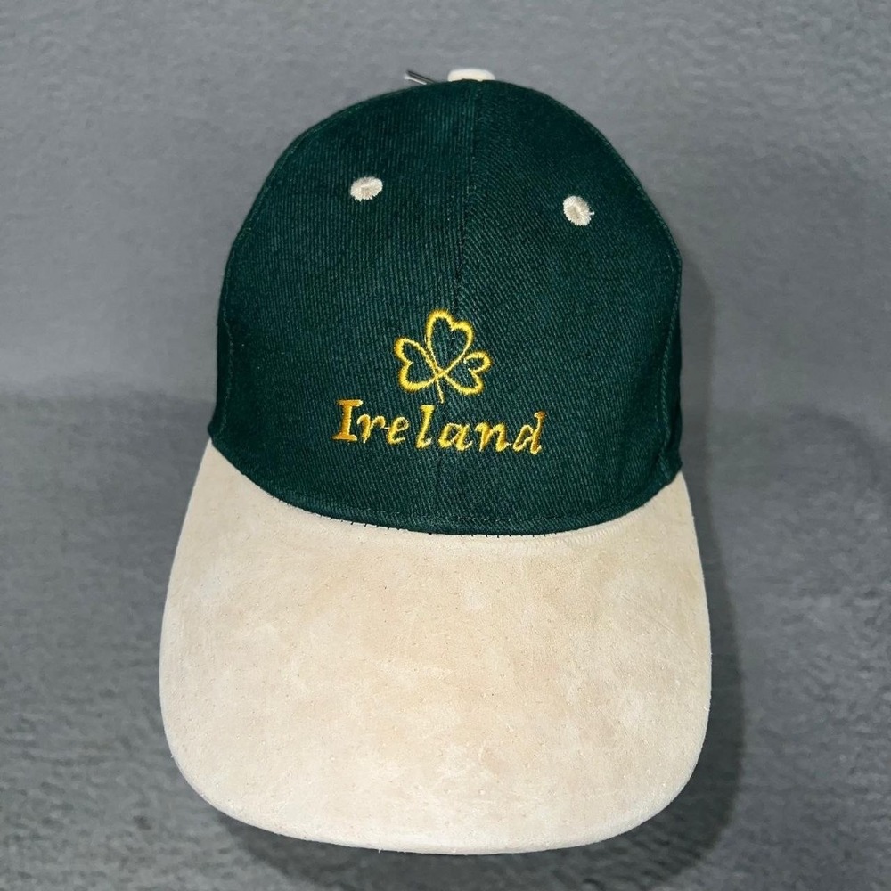NWT Alleio Ireland Baseball‎ Cap Green Beige Suede Brim Gold Embroider Shamrock